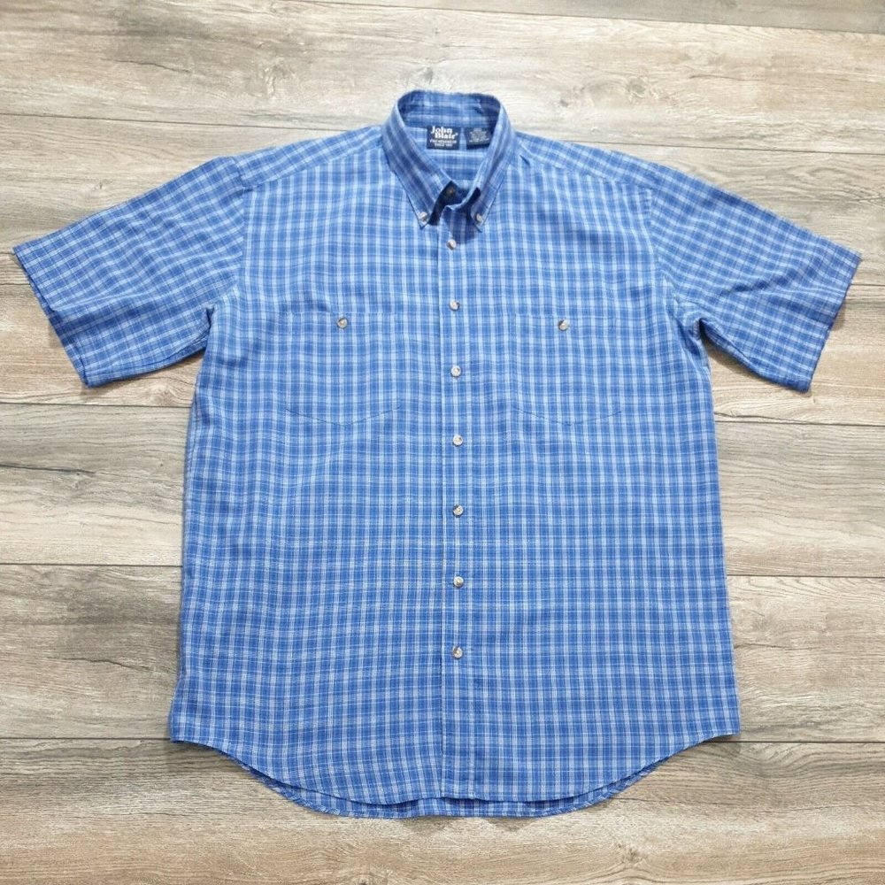John Blair Mens Short Sleeve Shirt Button Up Casual Work Office Poly Cotton